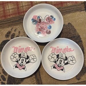 Disney Minnie Mouse Pink and Blue Floral Ceramic Bowls - Set of 3